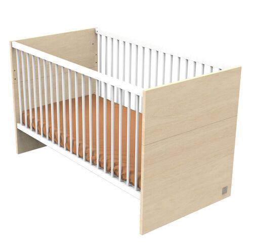 Lit Évolutif 140x70 - Little Big Bed En Bois Décor Chêne Velours Et Balustres Blancs