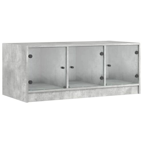 vidaXL Table basse avec portes en verre gris béton 102x50x42 cm