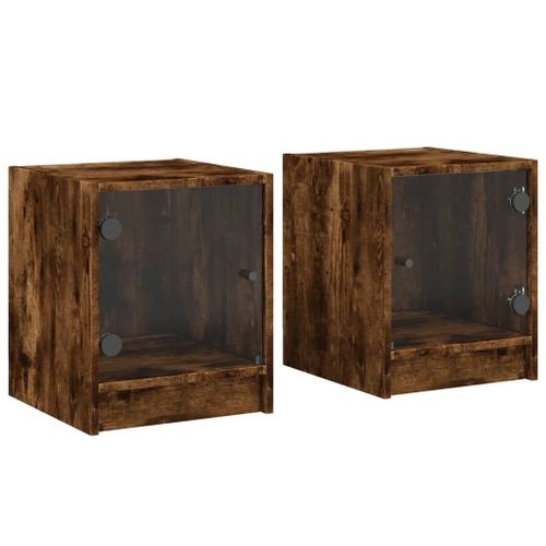 Vidaxl Tables De Chevet Et Portes Vitrées 2 Pcs Chêne Fumé 35x37x42 Cm