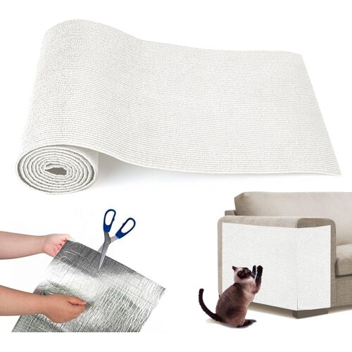 Kalanka-Adhesif Tapis Grattoir Chat Canapé Griffoir Mural Chat, Protecteurs Meubles Chat 30x200 Cm Peut Être Coupé Sur Mesure, Tapis Pour Chat Protection Canape Chat Anti Griffe, Clous De Chat, Blanc