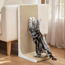 Cmws-Grattoir Pour Chat, 58 Cm Forme En L Montable Au Mur, Plateau À Gratter Vertical, Carton Durable Pour Protéger Les Meubles Des Chats D'intérieur, Grand,Blanc