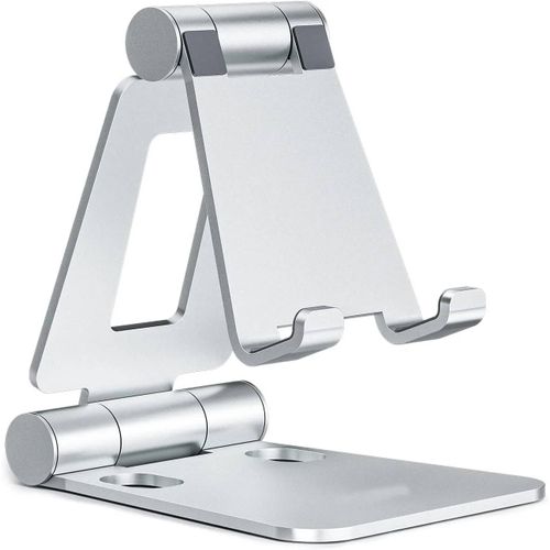 Support De Téléphone Portable Double Pliant En Aluminium,Support De Téléphone De Bureau Pliable Entièrement Réglable Pour Téléphone 16 15 14 13 12 11 Pro Xs Xs Max.Siliver.