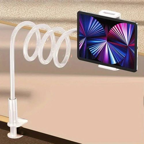 Paresseux Chevet Bureau Live Pliable 70cm Téléphone Portable Tablette Pince Support Appui-Tête Pour Ipad Samsung Onglets Xiaomi Asus-White-