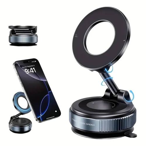 [Mise À Niveau 360 ° Support Pour Téléphone] 360 ° Support De Téléphone Magnétique Sous Vide Réglable Pour Voiture,Version Améliorée,Compatible Avec Les Miroirs De Voiture.Black.