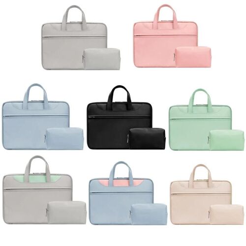 Sac à main pour ordinateur portable-Cuir PU,ouverture complète,11/12 pouces,gris et vert menthe,gris + vert menthe + sac de puissance