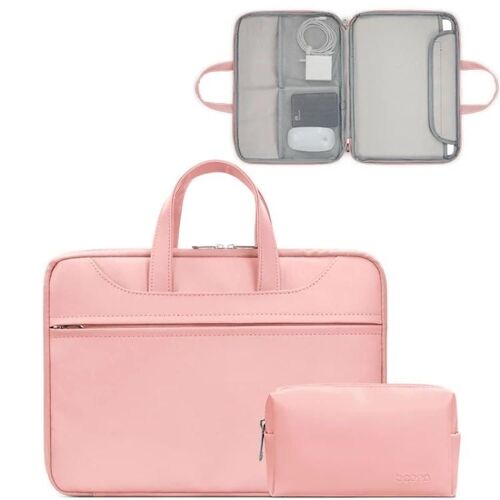 Sac à main pour ordinateur portable-Cuir PU,ouverture complète,11/12 pouce,rose-rose+sac d'alimentation