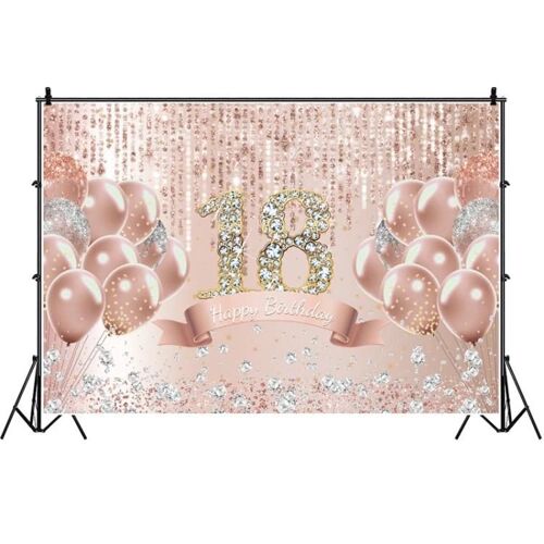 Toile de fond de fête d'anniversaire ballon en or rose-1,5 m x 1 m en tissu,