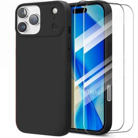 Coque + 2 Verres Trempés pour iPhone 17 Pro Max, Silicone Liquide Slim Légère Anti-Rayures - Noir - E.F.Connection