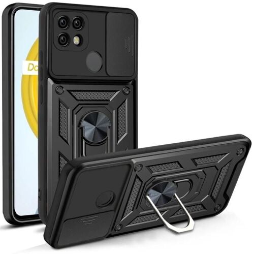 Coque de téléphone TPU+PC - Couvercle de caméra coulissant pour OPPO Realme C21/C20/C11 2021 Noir Noir