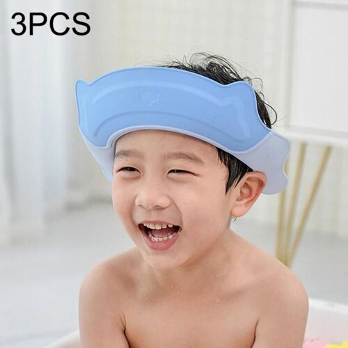 Shampoing Cache-Oreilles-3pcs Bonnet De Bain En Silicone Pour Bébé,Bleu Par Bleu 