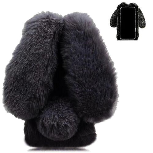Étui Pour Honneur 200 Pro 5g Oreilles Mignonnes De Lapin En Peluche Automne Et Hiver Étui De Téléphone En Peluche - Noir