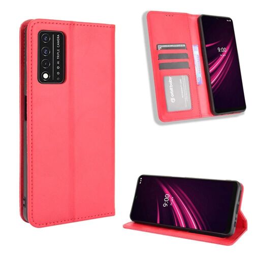 Étui Pour T-Mobile Revvl V Plus 5g Cuir Pu Fermeture Magnétique Portefeuille - Rouge