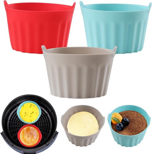 3pcs Moule Silicone Air Fryer,Plat Pour Friteuse Sans Huile,Moule Pour Gâteau Au Four,Moule À Tarte Aux Oeufs,Silicone Bakeware(B)