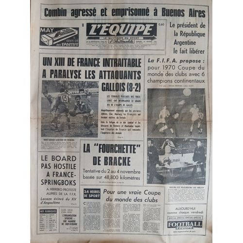 L'Equipe N°7315 Du 24/10/1969 - Rugby : Un Xiii De France Intraitable