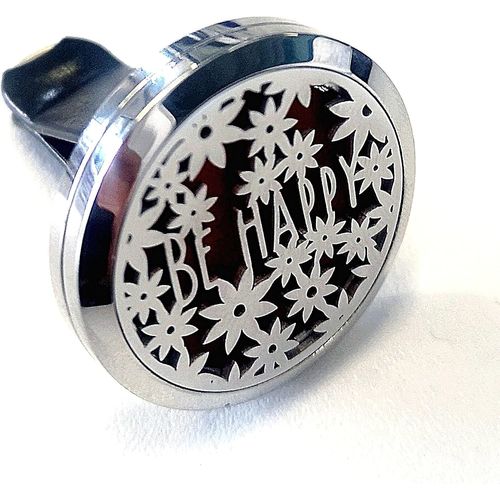 Diffuseur Huile Essentielle Pour Voiture Clip Arôme Be Happy- Diffuseur Et 5 Buvards Pour Huile Essentielle Ou Parfum - Acier Inoxydable - Fixation Sur Grille De Ventilation