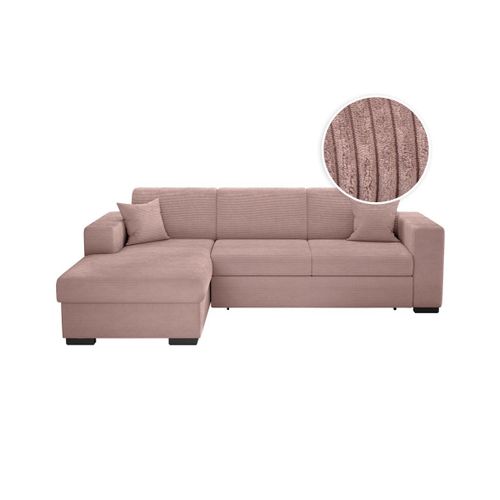 Canapé D'angle Fuji Xl Convertible Avec Coffre En Velours Côtelé - Angle Gauche - Vieux Rose