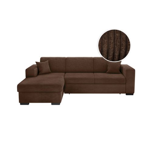 Canapé D'angle Fuji Xl Convertible Avec Coffre En Velours Côtelé - Angle Gauche - Marron