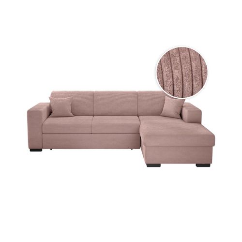 Canapé D'angle Fuji Xl Convertible Avec Coffre En Velours Côtelé - Angle Droit - Vieux Rose