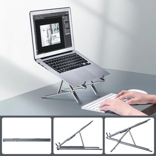 Support de refroidissement pour ordinateur portable-Support réglable en alliage d'aluminium,gris-gris
