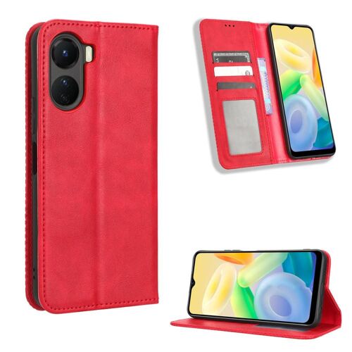 Étui Pour Vivo Y16 Cuir Pu Portefeuille Fermeture Magnétique - Rouge
