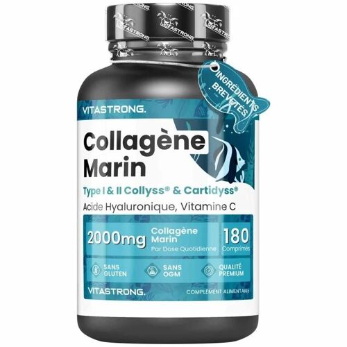 Collagène Marin Breveté 2000mg - Collyss® & Cartidyss® - 180 Comprimés, Acide Hyaluronique, Vitamine C, Qualité Premium