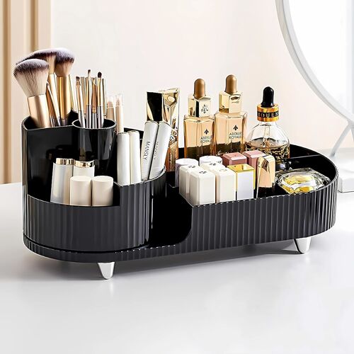 Organisateur de Maquillage,Organisateur de Cosmétiques de Grande Capacité avec Support de Brosse de Maquillage Rotatif à 360 °(Noir)