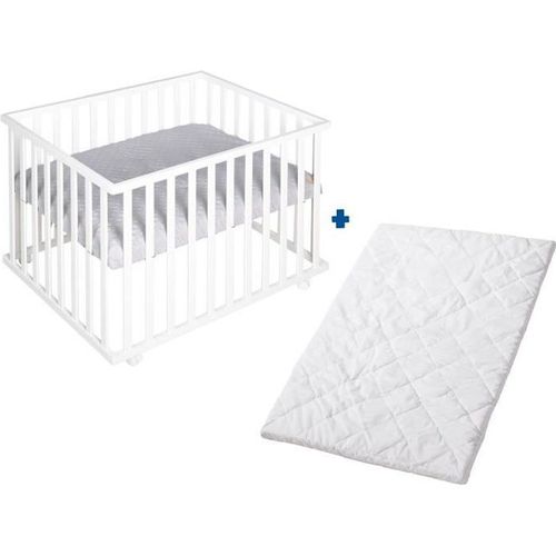 Roba Parc Bébé Carré "Roba Style" + Tapis Gris + Matelas De Parc Blanc