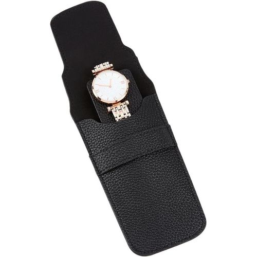 Kal-Pochette Noire Pour Montre, Étui De Montre Unique En Cuir Synthétique, Étui De Voyage Portable Avec Joint, Rangement De Montres Pour Organisateur De Montres, Unisexe, 14 X 8,9 Cm