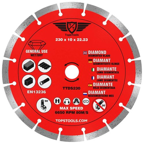 1Xttds230 Lame De Scie Circulaire Pour Meuleuse D'Angle Diamantée Segmentée À Alésage De 230Mm (9"")X10Mmx22,23Mm Compatible Avec Bosch Dewalt Makita Milwaukee Et Bien D'Autres