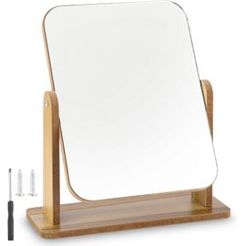 KAL-Petit Miroir Sur Pied - En Bois - Rotation À 360 ° - 25 X 22 Cm - Pour Coiffeuse, Bureau, Chambre À Coucher, Salle De Bain