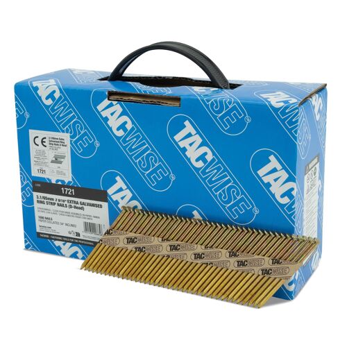 TACWISE 1721 Clous de Charpente Extra Galvanisés 3,1/65 mm, Tête en D, Tige Annulaire, Inclinés à 34°, Reliés en Papier, Lot de 1600, Argent