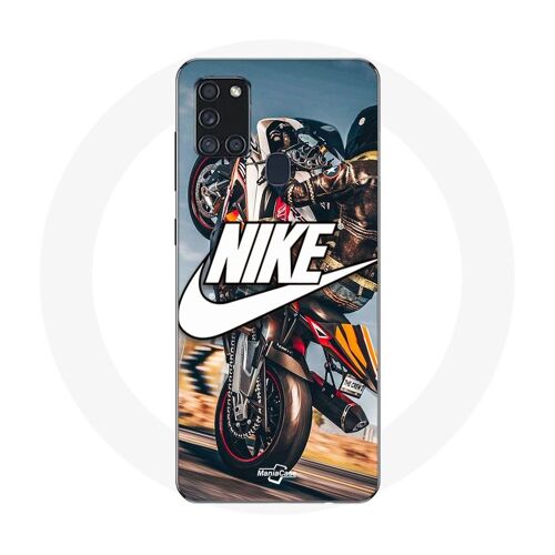 Coque Samsung Galaxy A21s Nike Logo Blanc Roue Moto