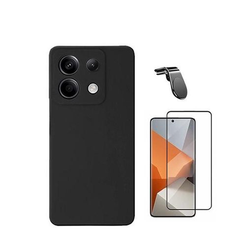 Kit De Film En Verre Trempé À Couverture Complète 5d + Couvercle En Silicone Liquide + Support Magnétique L Phonecare Compatible Avec Xiaomi Redmi Note 13 Pro 4g - Noir