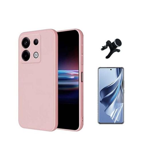 Kit De Film Hydrogel À Couverture Complète Avant + Couverture En Silicone Liquide + Support Voiture Magnétique Renforcé Phonecare Compatible Avec Xiaomi Redmi Note 13 Pro 4g - Rose