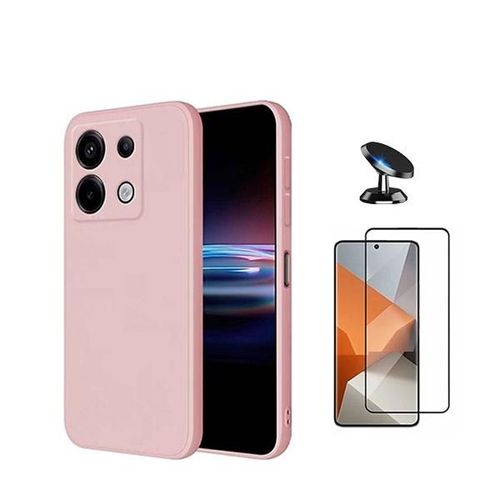 Kit De Film En Verre Trempé À Couverture Complète 5d + Couvercle En Silicone Liquide + Support Magnétique Phonecare Compatible Avec Xiaomi Redmi Note 13 Pro 4g - Rose