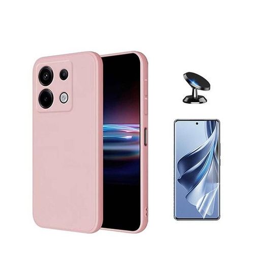 Kit De Film Hydrogel À Couverture Complète Avant + Couverture En Silicone Liquide + Support Magnétique Phonecare Compatible Avec Xiaomi Redmi Note 13 Pro 4g - Rose