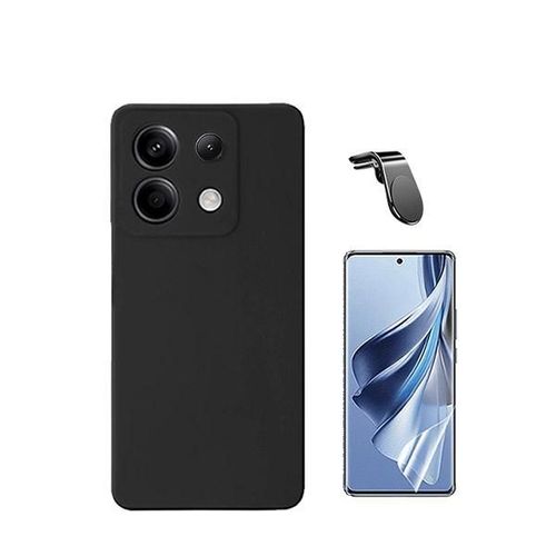 Kit De Film Hydrogel À Couverture Complète Avant + Couverture En Silicone Liquide + Support Magnétique L Phonecare Compatible Avec Xiaomi Redmi Note 13 Pro 4g - Noir