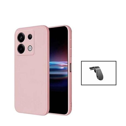 Kit De Support Magnétique Pour Voiture L Safe Driving + Housse En Silicone Liquide Phonecare Compatible Avec Xiaomi Redmi Note 13 Pro 4g - Rose