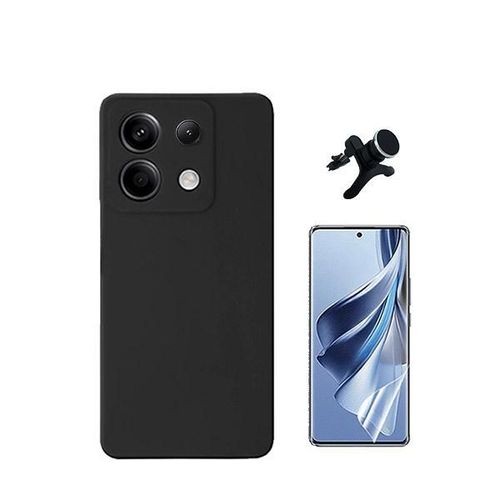 Kit De Film Hydrogel À Couverture Complète Avant + Couverture En Silicone Liquide + Support Voiture Magnétique Renforcé Phonecare Compatible Avec Xiaomi Redmi Note 13 Pro 4g - Noir