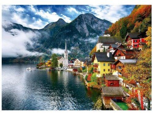 Puzzle Adulte 1500 pieces Halstatt, Village entre Lac et Montagne - Paysage Autriche, Alpes - Colle incluse - Set Puzzle + carte
