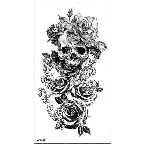 Crâne Noir Halloween Squelette Tatouage Temporaire Pour Hommes Adultes Réaliste Lion Tigre Loup Effrayant Faux Tatouage Autocollant Avant-Bras Tatoo (Xqb-522)