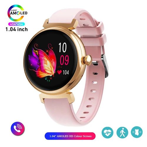 Montre Intelligente À Petit Écran Amoled Pour Femme,Écran Pixel Hd 454X454,Affichage Continu De L'Heure,Appel Bluetooth,Corps En Métal,Mode,2023.Rose Gold Head.