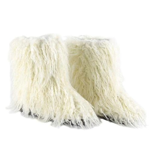 Vraies Bottes De Fourrure En Laine De Plage Pour Femmes Peluche Floue Fourrure Ronde Orteil Suède Hiver Confortable Peluche Chaude Courte Neige Bootie Chaussures Plaques Mid-Mollet Boots Outdoor Ind-Couleur 2-Adulte-Taille 38-Mâle