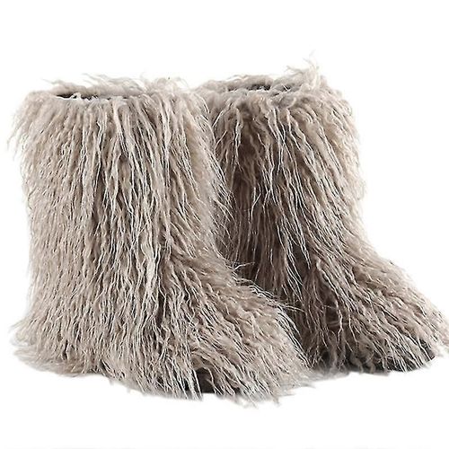 Vraies Bottes De Fourrure En Laine De Plage Pour Femmes Peluche Floue Fourrure Ronde Orteil Suède Hiver Confortable Peluche Chaude Courte Neige Bootie Chaussures Plaques Mid-Mollet Boots Outdoor Ind-Couleur 3-Adulte-Taille 40-Mâle
