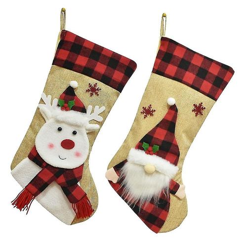 Chaussettes de Noël en velours et lin avec motifs de dessins animés 3D-Cerf * poupée sans visage