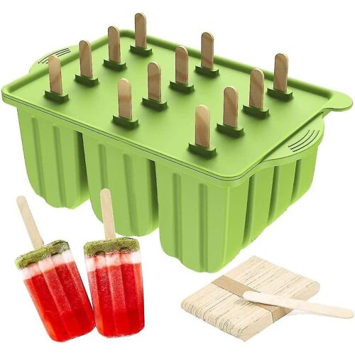 Moule À Glaces En Silicone Réutilisable Vert Avec 12 Grilles Et 50 Bâtonnets, Sans Bpa, Lavable Au Lave-Vaisselle