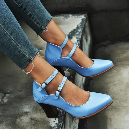 Talons Pour Femmes Grande Taille-Conception À Double Boucle,Bleu,Taille 40 Bleu,40