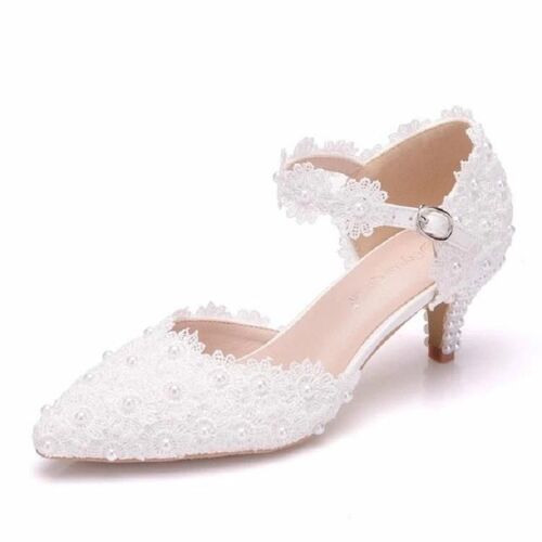 Chaussures Princesse Perle À Dentelle Pointue Pour Femme-Blanc,Talon 5.5 Cm,Taille 42 Blanc 5.5 Cm,42