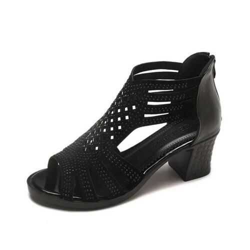 Sandales À Talon Moyen Fish Mouth-Diamants,Noir,Taille 38-Noir,38