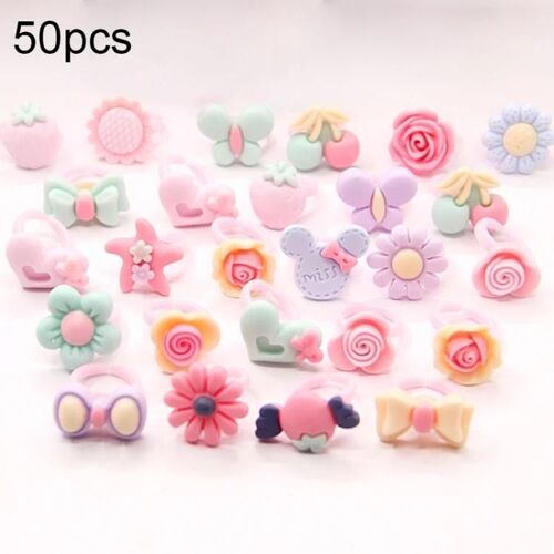 Anneaux En Résine De Dessin Animé Pour Enfants-50 Pcs Mignon Fleurs Et Dessins D'animaux,Finition Givrée